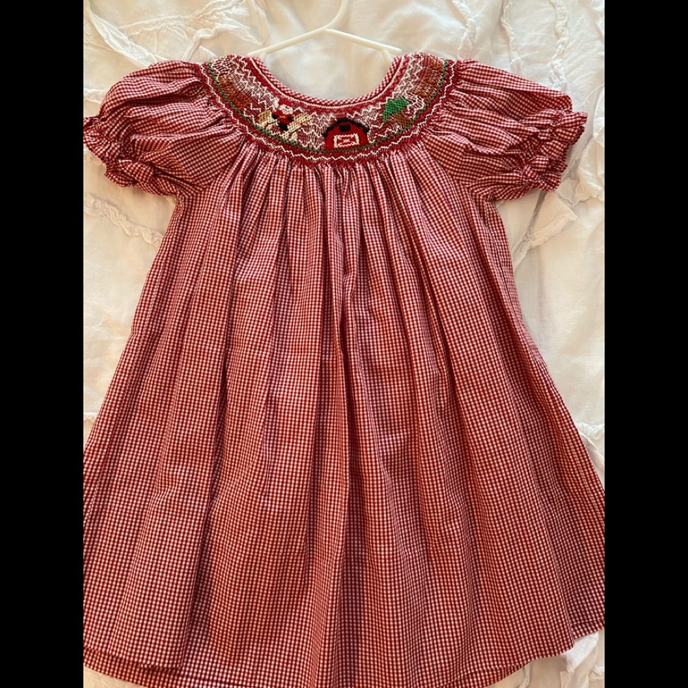 Christmas at Farm smocked dress 12 mos.
